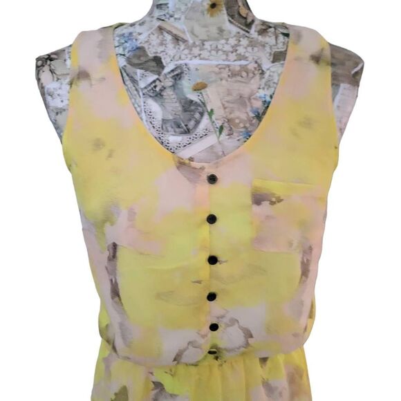 Flowy Pale Yellow and Pink Hi Lo Hem Dress - Picture 6 of 11